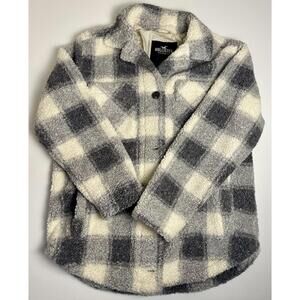 Hollister Teddy Plaid Faux Sherpa Lined Pea Coat- Women M